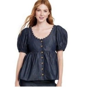 NWT Kika Vargas Scallop Denim Top Size L